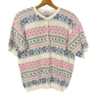 Vintage Cottagecore Knit Sweater Top | Pastel Floral Short Sleeve Cardigan